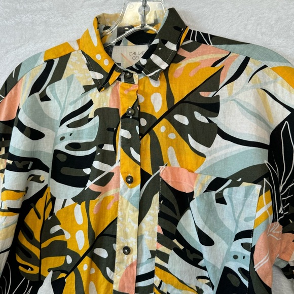 Calia by Carrie Underwood Multi Palm Print Button Down Cover up & Shorts Set XXS - Picture 5 of 16